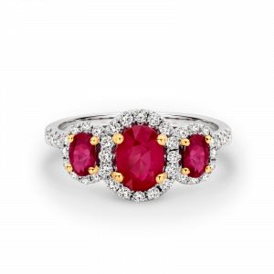 Ruby Trilogy Halo Diamond Ring  ART052
