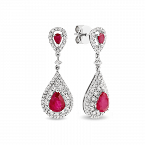 Ruby & Diamond Pear Shape Drop Earrings EJ080