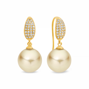 Gold South Sea Pearl & Pave Diamonds Drops FA055