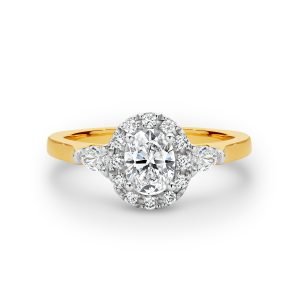 Rosalie - Oval & Pear Diamond Halo Trilogy Engagement Ring