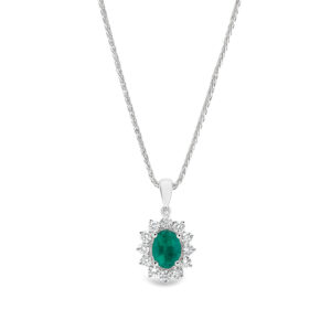 Natural Emerald & Diamond Halo Pendant EJ025