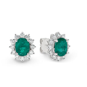 Natural Emerald & Diamond Halo Studs EJ033