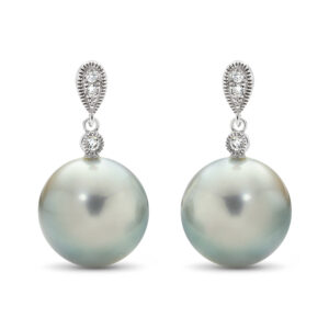 Tahitian Pearl & Milgrain Diamond Studs