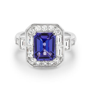 Emerald Cut Tanzanite & Diamond Cocktail Ring