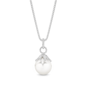 White South Sea Pearl Floral Diamond Pendant