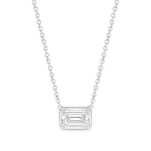 Emerald Cut Diamond Sculpted Claw Bezel East West Necklace - Image 3